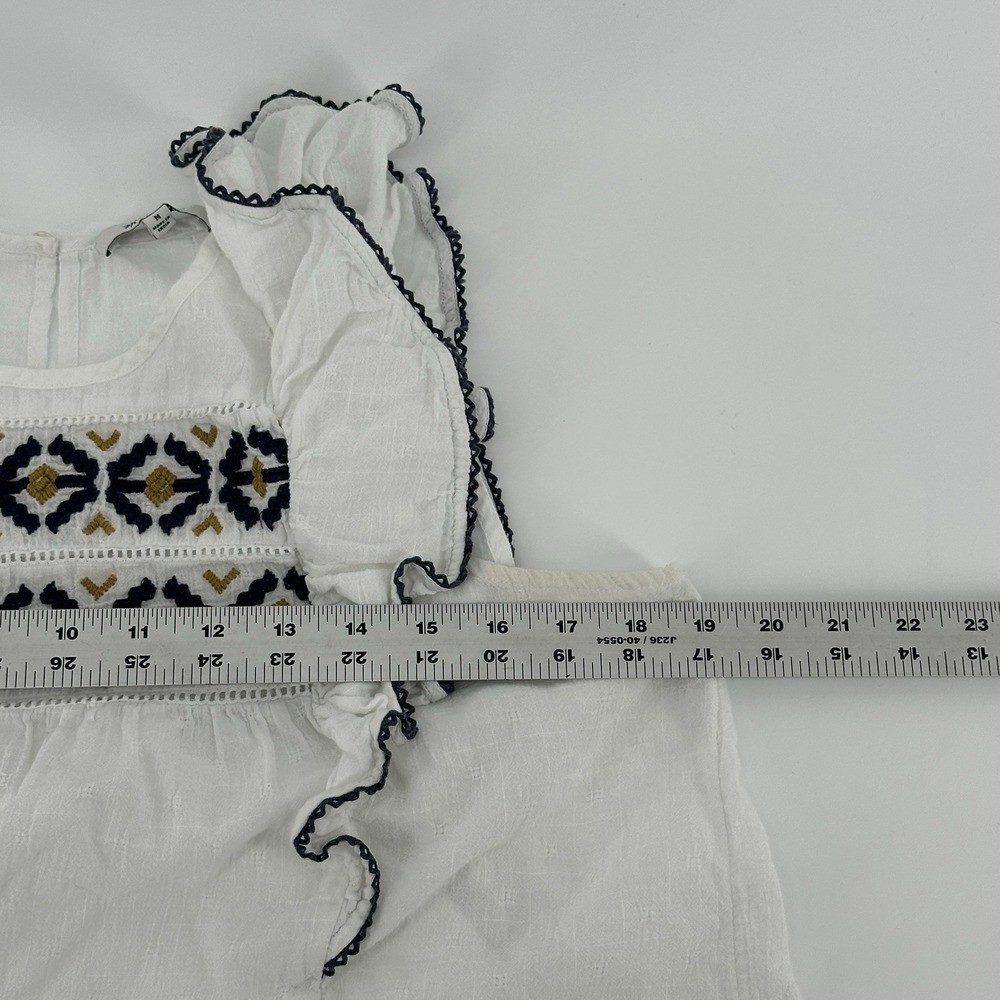 Madewell Women's M Ruffle Sleeve Embroidered Blouse White Sleeveless Top AO002 - Picture 6 of 7